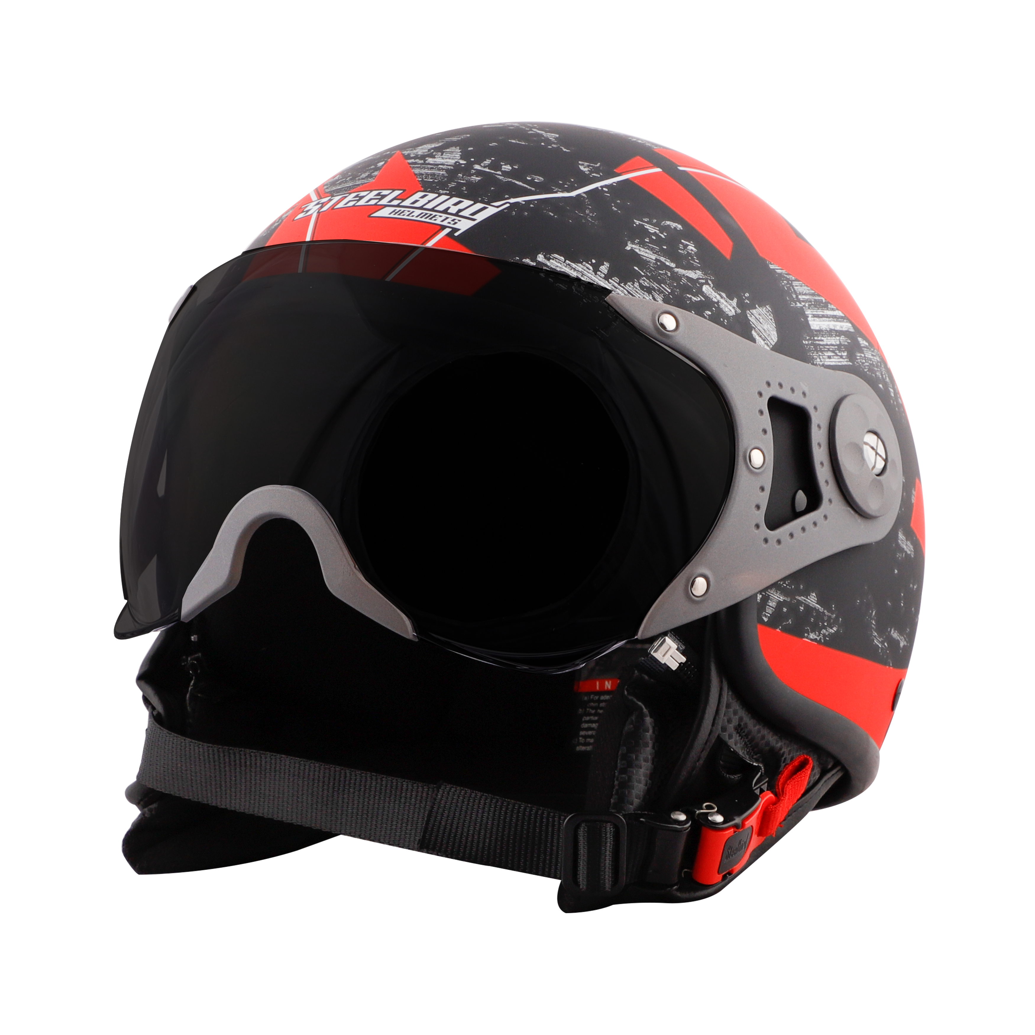 ST-100 CAMO ECE MAT BLACK WITH RED (FITTED WITH CLEAR VISOR. SMOKE VISOR ONLY FOR ILLUSTRATION PURPOSE)